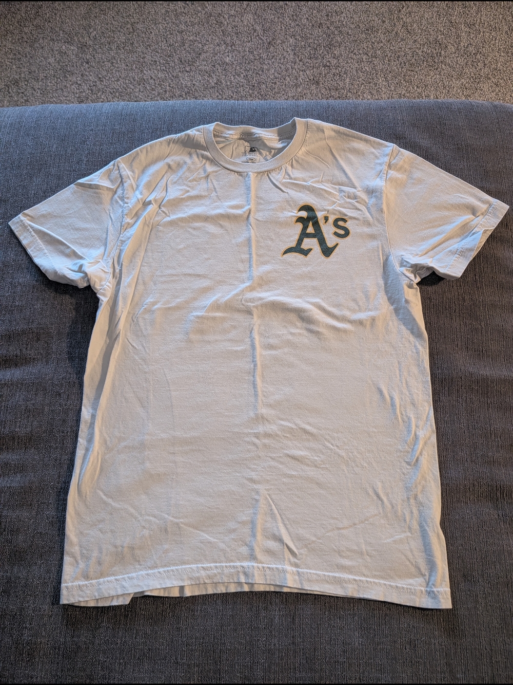 MLB A's Athletics Cream T-Shirt with Green Logo Big Logo On Back